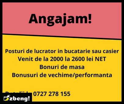 Persoane pentru postul de ospatari, lucrator comercial sau lucrator in bucatarie