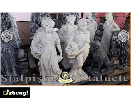 Set statuete băiat și fată, alb marmorat, model S43.