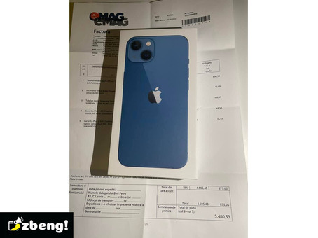 Phone 13 Blue, 128 GB nou, factura EMAG și garanție,liber in orice rețea! 3 800 lei,doar apel