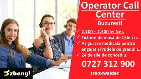 OPERATOR CALL CENTER ÎN DOMENIU MEDICAL BUCURESTI/FULL TIME